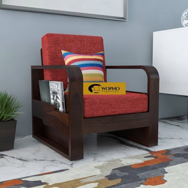 Wopno Furniture Sheesham Wooden 1 Seater Sofa set for living Room | Wooden Sofa Fabric 1 Seater Sofa