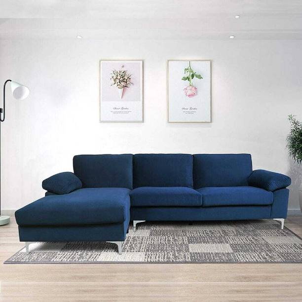 Soul Light Art WOODEN L SHAPE VELVET SOFA FOR LIVING ROOM Fabric 3 Seater  Sofa