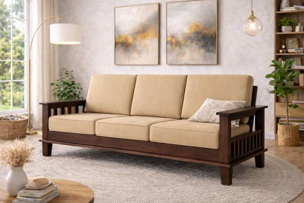 sonumart HIGHCLASSFURNITURE sheesham wood 3 seater sofa set natural Solid Wood 3 Seater  Sofa