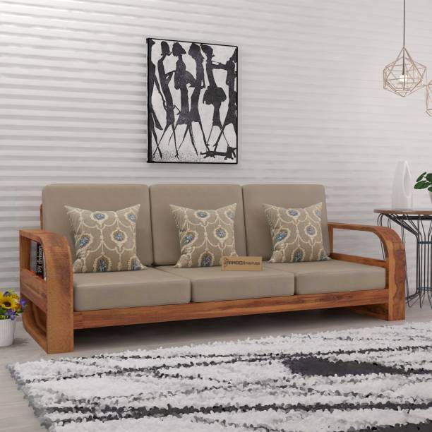 saamenia furnitures Solid Sheesham Wood Three Seater Sofa Set For Living Room / Hotel / Cafe. Fabric 3 Seater  Sofa