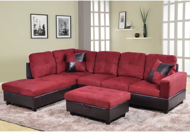 Comfort Couch Alivia 6 Polyfabric Faux Leather Sectional Sofa with Ottoman for Living Room Fabric 6 Seater  Sofa