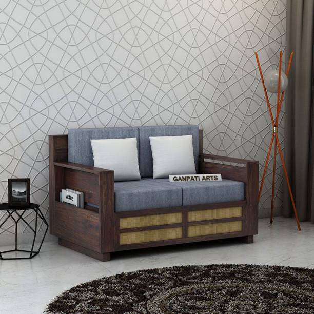 Ganpati Arts Sheesham Wood Sofa For Living Room with Cushion/Wooden 2 Seater Sofa Fabric 2 Seater  Sofa