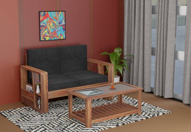 WOODTREND Solid Sheesham Wood 2 Seater Sofa For Living, Waiting Room/ Office Fabric 2 Seater  Sofa