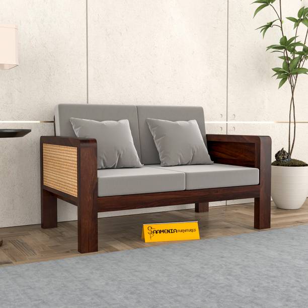 saamenia furnitures Solid Wood Cane 2 Seater Sofa – Classic Design, Comfortable Living Room Seating Fabric 2 Seater  Sofa