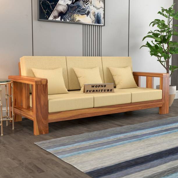 Wopno Furniture Pure Sheesham Wooden 3 Seater Sofa for Living Room and Home\Office Fabric 3 Seater  Sofa