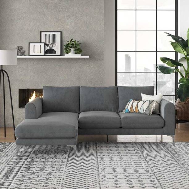 Soul Light Art WOODEN L SHAPE VELVET SOFA FOR LIVING ROOM Fabric 3 Seater  Sofa