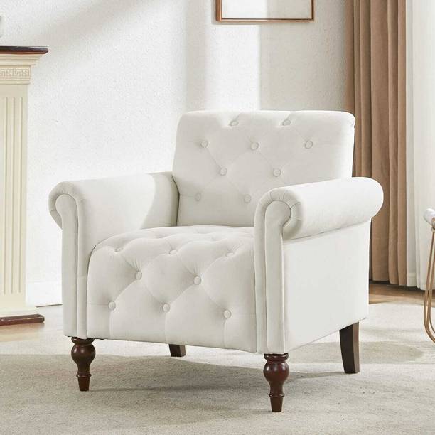 The Furnishery Tufted Upholstered Accent Armchair for Living Room & Bedroom with Wooden Legs Fabric 1 Seater  Sofa