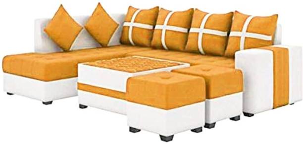 KS WOOD Premium Quality L Shape With Center Table and Puffy Fabric 8 Seater Sofa Fabric 8 Seater Sofa