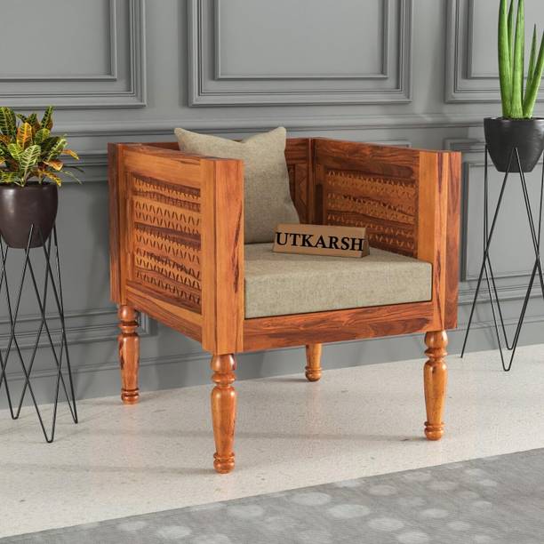 Utkarsh Sheesham Wood One Seater Sofa With CNC Cutting Design For Living Room/ Office || Fabric 1 Seater  Sofa