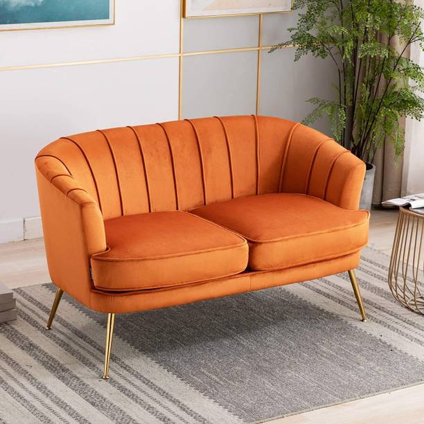 Soul Light Art Contemporary Velvet Loveseat Chair with Gold-Finished Metal Legs Orange Fabric 2 Seater  Sofa