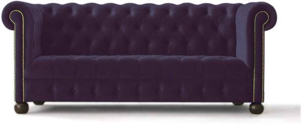 LUSTRE ENTERPRISE Nemesis Chesterfiled Three Seater Sofa in Purple Color Velvet Fabric 3 Seater  Sofa