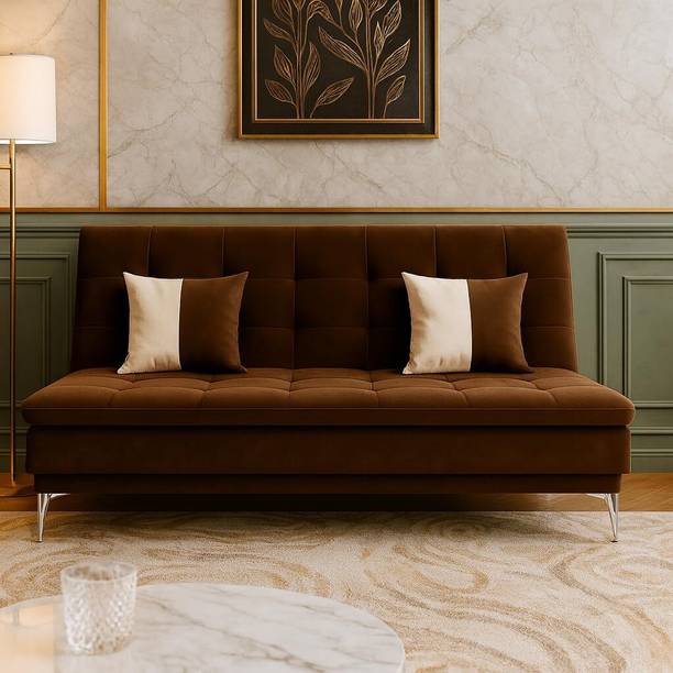 FURNY Flexinest 3 Seater Click-Clack Sofa Cum Bed for Bedroom| Soft Velvet Fabric Fabric 3 Seater  Sofa