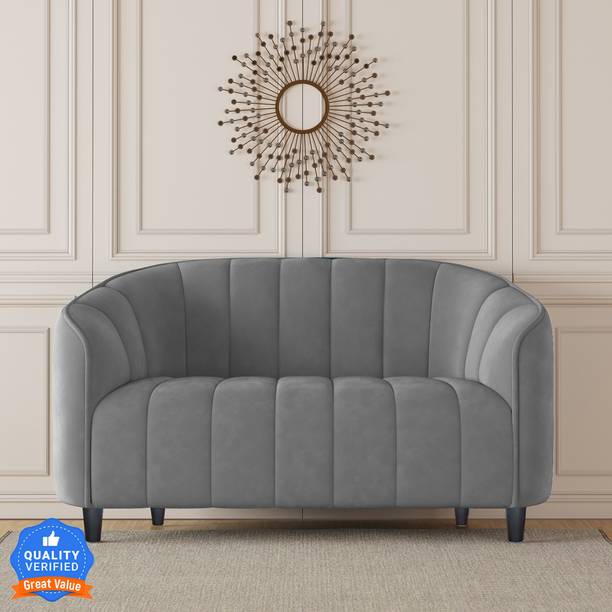 CARLTON LONDON Amelia Tufted Back Two Seater Grey Color Fabric 2 Seater  Sofa