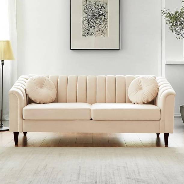 DFHandi Wooden Sofa for Home & Office & Living Room And Guest Room & Office Fabric 3 Seater  Sofa