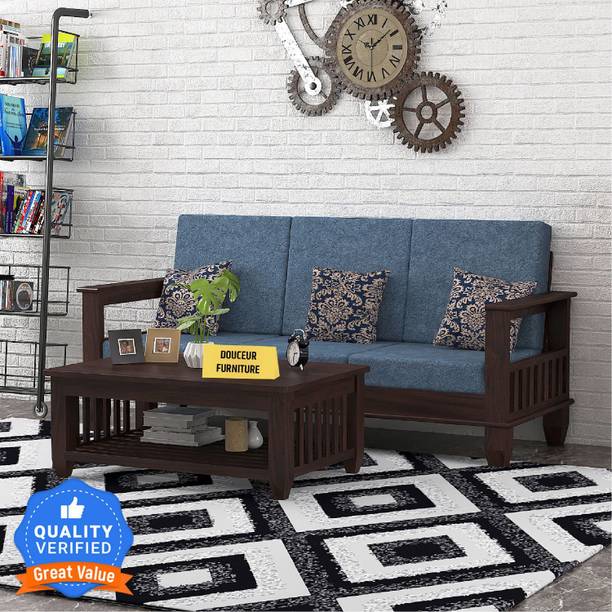 Douceur Furnitures Solid Sheesham Wood Three Seater Sofa For Living Room / Cafe / Office. Fabric 3 Seater  Sofa
