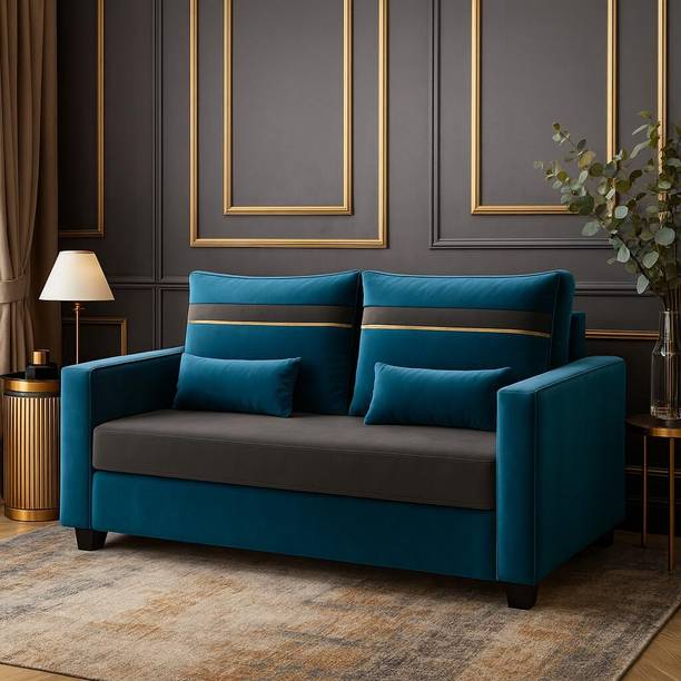FURNY Eldvik 2-Seater Sofa Set| Soft Velvet Suede Fabric| Modern Design Fabric 2 Seater  Sofa