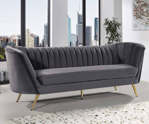 WOODENFACTOR 3 Seater Fabric Chaise Lounge Sofa with Wooden Legs for Living Room | Grey Fabric 3 Seater Sofa
