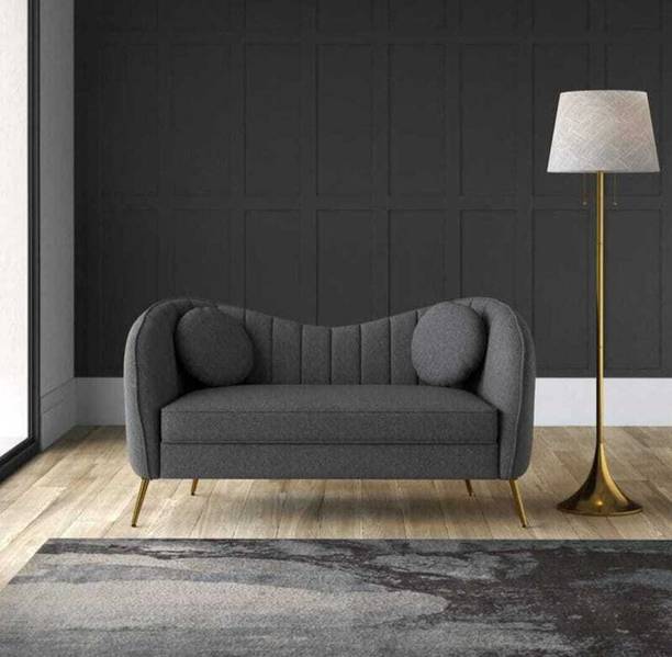 Soul Light Art Wooden Sofa 2 Pillows Curved Design Couch Living Room Bedroom Fabric 2 Seater  Sofa