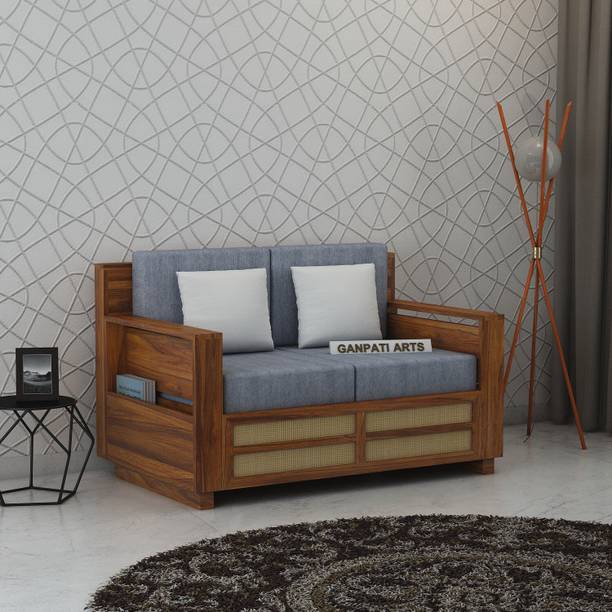 Ganpati Arts Premium Quality Sheesham Wood Sofa For Living Room with Cushion/1-Year Warranty/ Fabric 2 Seater  Sofa