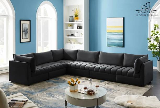 Homeify Favia 6 Seater Fabric Sectional Sofa Set for Living Room Fabric 6 Seater  Sofa