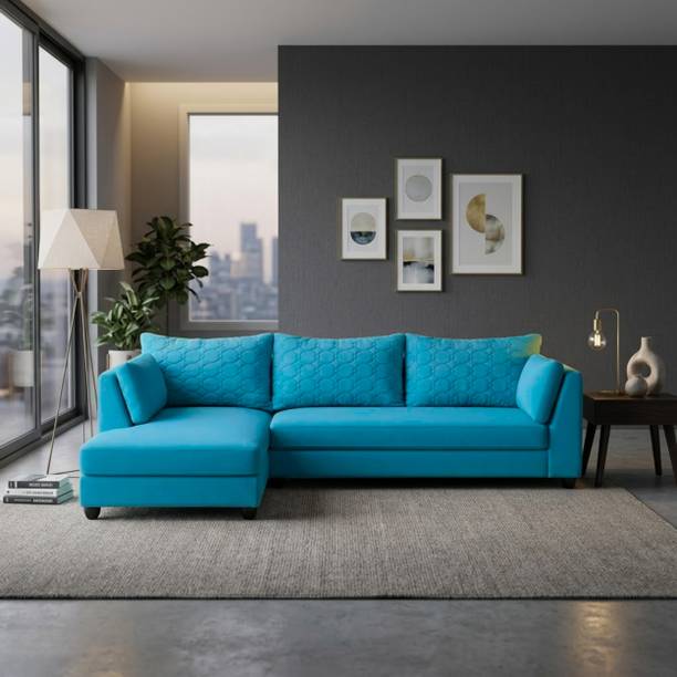 WAKESURE Premium Quality L Shape Velvet Fabric 6 Seater Sofa