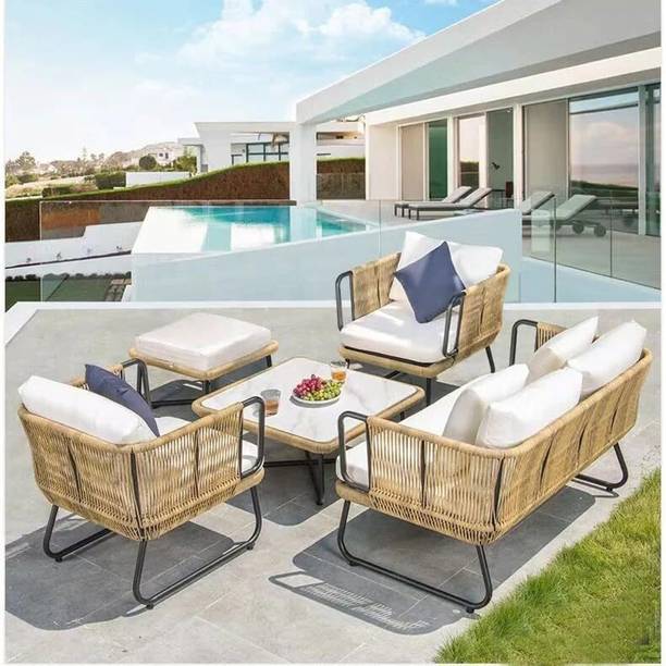 Mymigos Outdoor 5 Seater with Senter Table & Ottoman Stool Sofa Set Fabric 4 Seater  Sofa