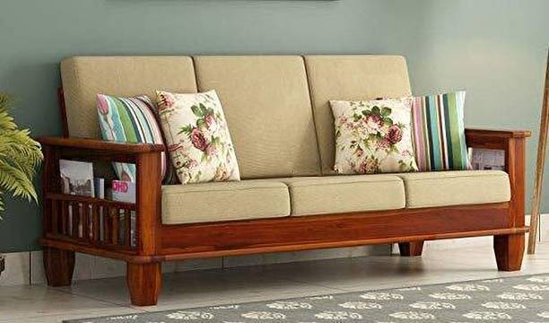HUDDA Hudda Handicraft Solid Wood 1 Sofa for Living Room Fabric 3 Seater  Sofa