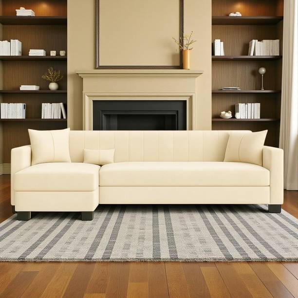 FURNY Almeria 5 Seater LHS L Shape Sofa Set| Soft Velvet Suede Fabric| Modern Design Fabric 5 Seater  Sofa