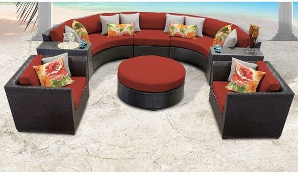 Mymigos 7 Seater Outdoor Indoor Garden Sectional Wicker Half Moon Round Sofa Fabric 7 Seater  Sofa
