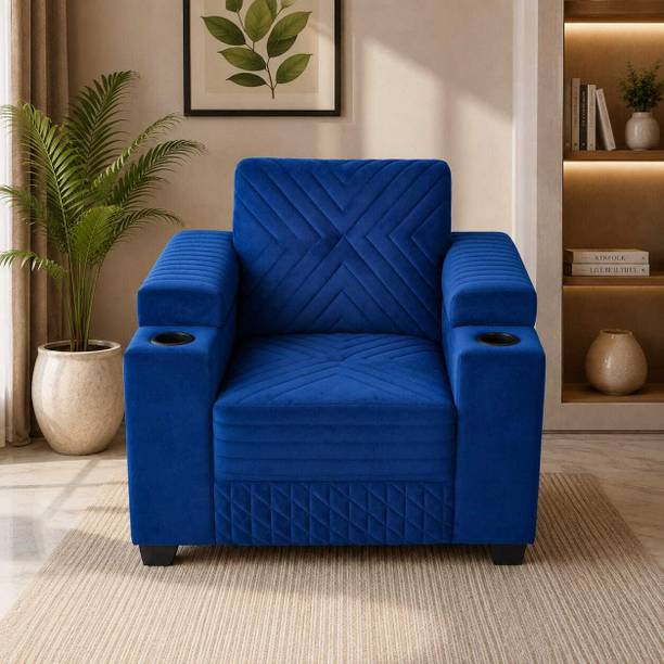 Softymart Crown Blue Fabric 1 Seater Sofa