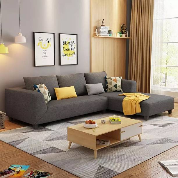 MintCasa Minta 4 Seater L Shape Left Facing Soft Cushion Wooden Frame Sofa Pre-assembled Fabric 4 Seater Sofa