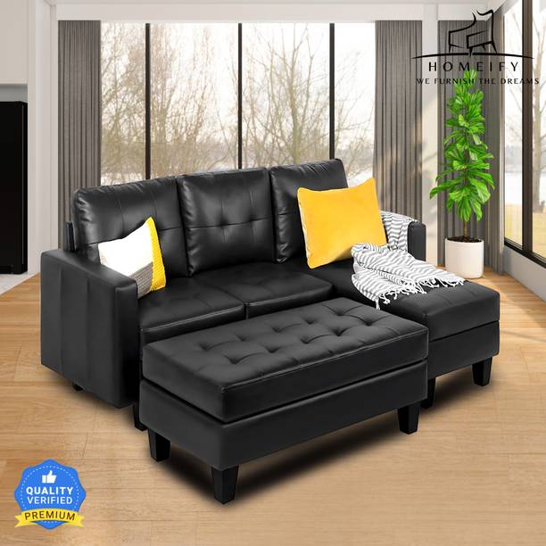 Homeify Scott Faux Leather 3-Seater L-Shape Sectional Sofa with Ottoman Fabric 3 Seater  Sofa