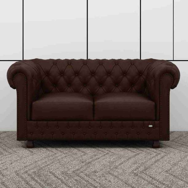 Soul Light Art Modern Wooden Chesterfield Sofa with Tufted Mattress and Deep Seat Choco brown Half-leather 2 Seater  Sofa
