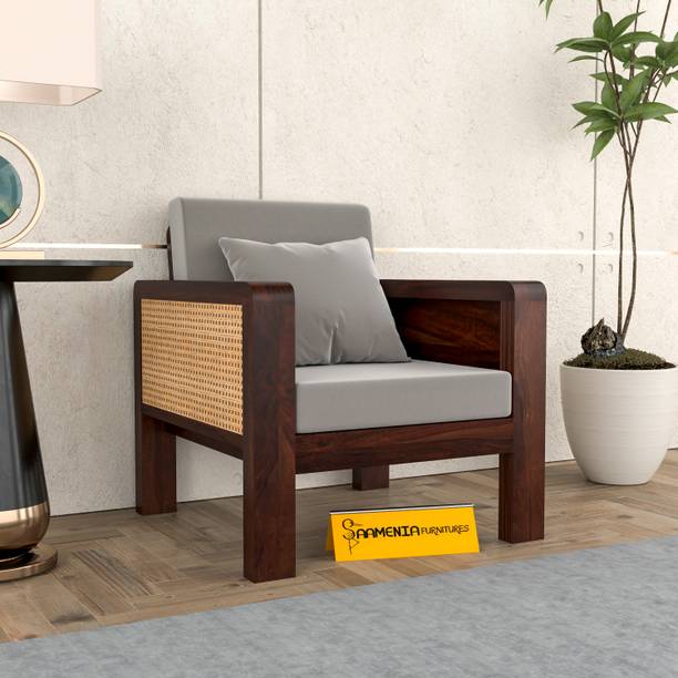 saamenia furnitures Solid Wood Cane 1 Seater Sofa – Classic Design, Comfortable Living Room Seating Fabric 3 Seater  Sofa