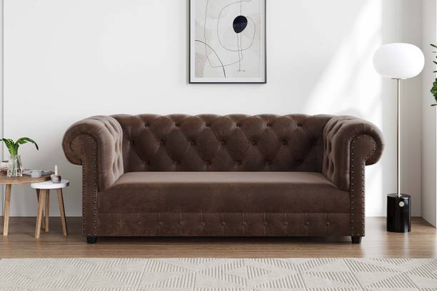 iAnanas Chesterfield 3-Seater Sofa -Plush Velvet, Deep Seating for Relaxation Fabric 3 Seater  Sofa