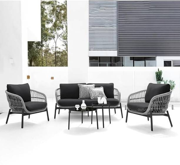 Mymigos 4 Seater Outdoor Braid & Rope Patio Sofa Set with Round Table, Woven Rattan Sofa Fabric 4 Seater  Sofa