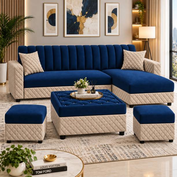 WAKESURE Premium Quality Velvet Fabric 8 Seater Sofa