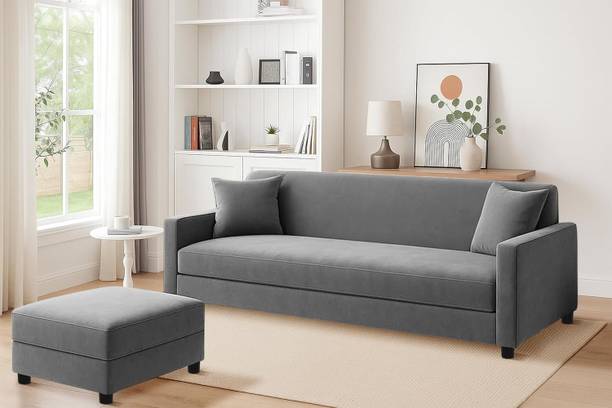 divisha homes Velvet 3-Seater Sofa with Ottoman Fabric 3 Seater  Sofa