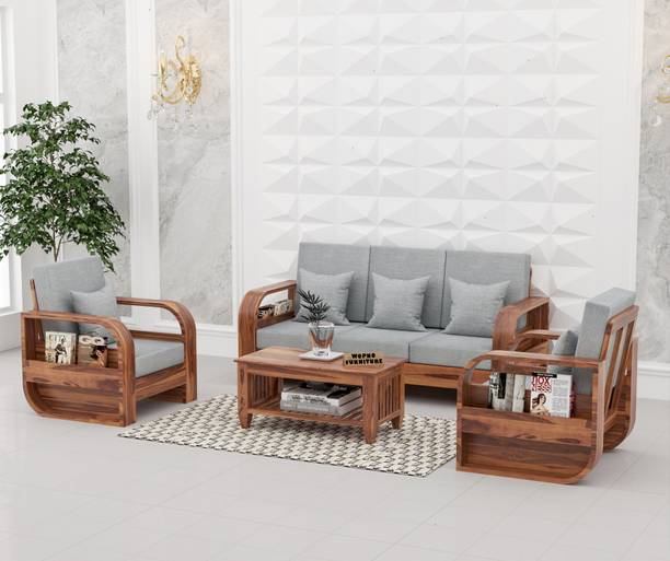 वोपनो फर्नीचर Sheesham Wooden 5 Seater Sofa Set for Living Room Home Office Solid Wood कपड़ा सोफ़ा