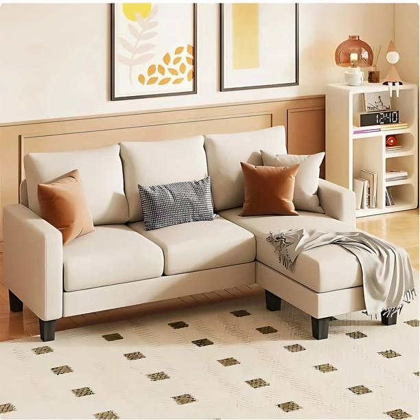 Groovecraft Alba Wooden 4 Seater Fabric L-Shaped Sofa Sectional with Reversible Chaise Fabric 4 Seater  Sofa