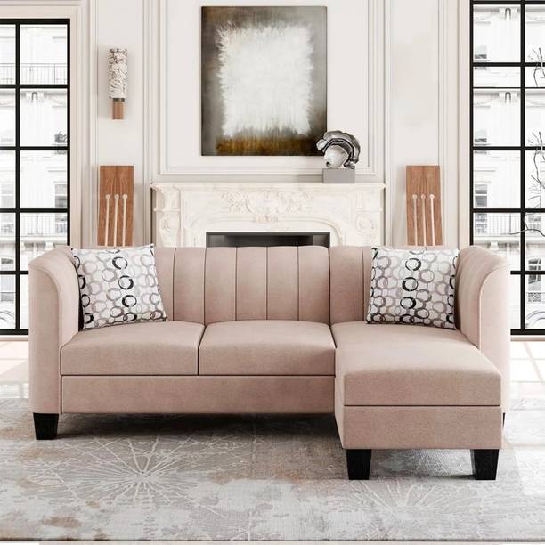Groovecraft Zion Convertible Sectional 3 Seater L Shaped Sofa with Ottoman for Living Room Fabric 4 Seater  Sofa