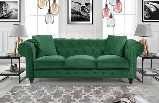 Flipkart Perfect Homes Modern Classic 3 Seater Fabric & Valvet Tufted Chesterfield Sofa Fabric 3 Seater  Sofa