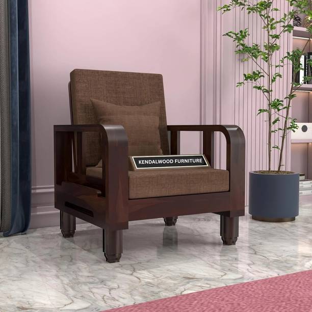 Kendalwood Furniture Solid Wood 1 Seater Wooden Sofa set for living Room Furniture Fabric 1 Seater  Sofa