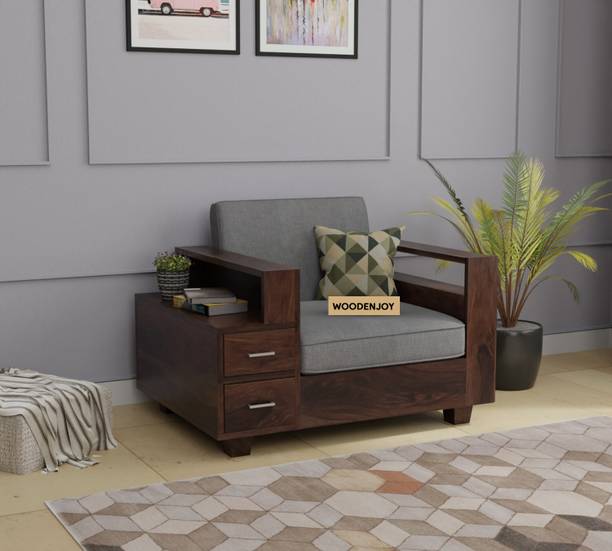 WOODENJOY Sheesham Wood 1 Seater Sofa With Side Drawer Storage For Home Solid Wood 1 Seater  Sofa