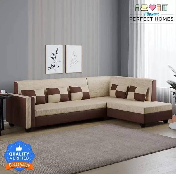 Flipkart Perfect Homes Haniry L-Shaped Sofa Set Right Facing ll For Living Room Comfortable Fabric 6 Seater  Sofa