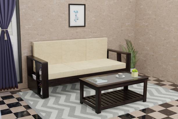 WOODTREND Solid Sheesham Wood 3 Seater Sofa For Living, Waiting Room/ Office Fabric 3 Seater Sofa