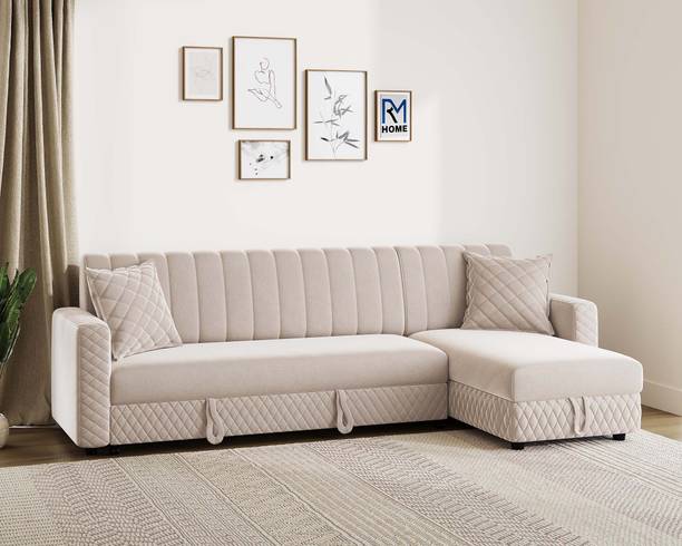 RM HOME Oliver L Shape Sofa Cum Bed with Storage Fabric 6 Seater  Sofa