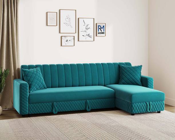 RM HOME Oliver L Shape Sofa Cum Bed with Storage Fabric 6 Seater  Sofa