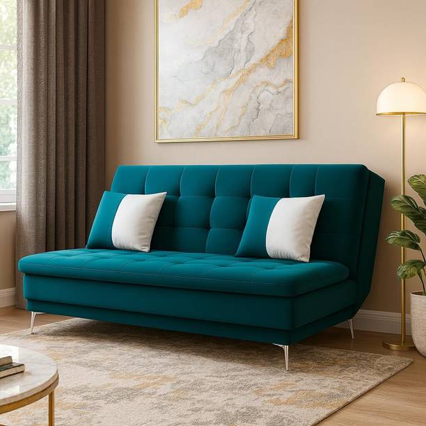 FURNY 3 Seater Click-Clack Sofa Cum Bed for Bedroom| Soft Velvet Fabric Fabric 3 Seater  Sofa