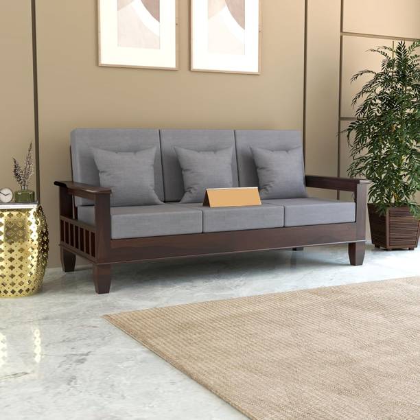Kendalwood Furniture Solid Wood 3 Seater Wooden Sofa set for living Room Furniture Fabric 3 Seater  Sofa